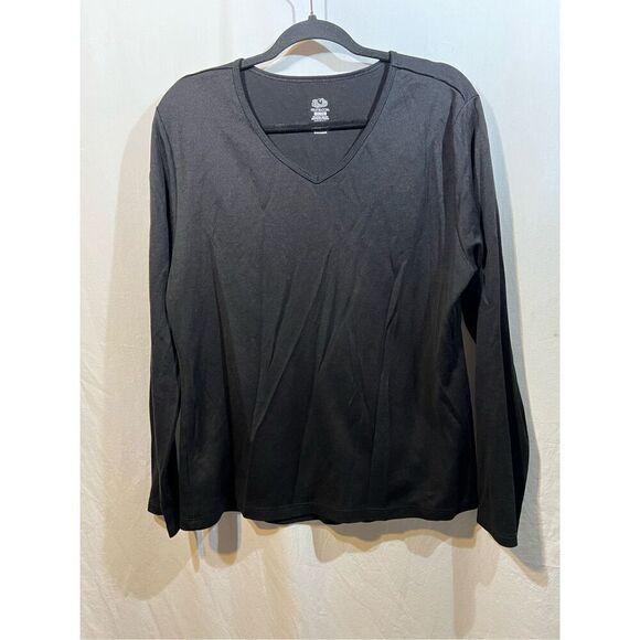 Fruit of the Loom Women’s Plus Size V-Neck Black Long Sleeve Pull Over Shirt Siz - Picture 1 of 5
